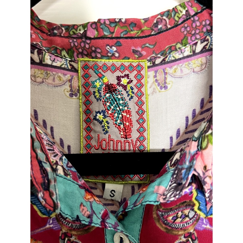 Johnny Was Floral Blouse Meco Scarf Print Tunic Handkerchief Hem Size S Boho NWT - Picture 8 of 16